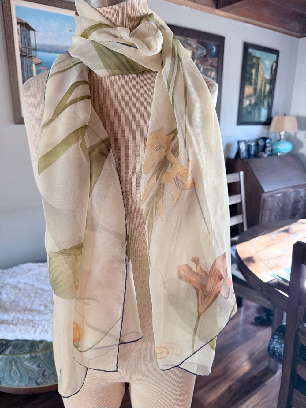 Salvatore Ferragamo Cream and Yellow Silk Scarf